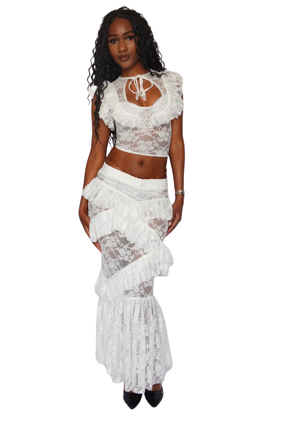 White Evangeline Lace Skirt - Model 168cm, Size XS - FM2U