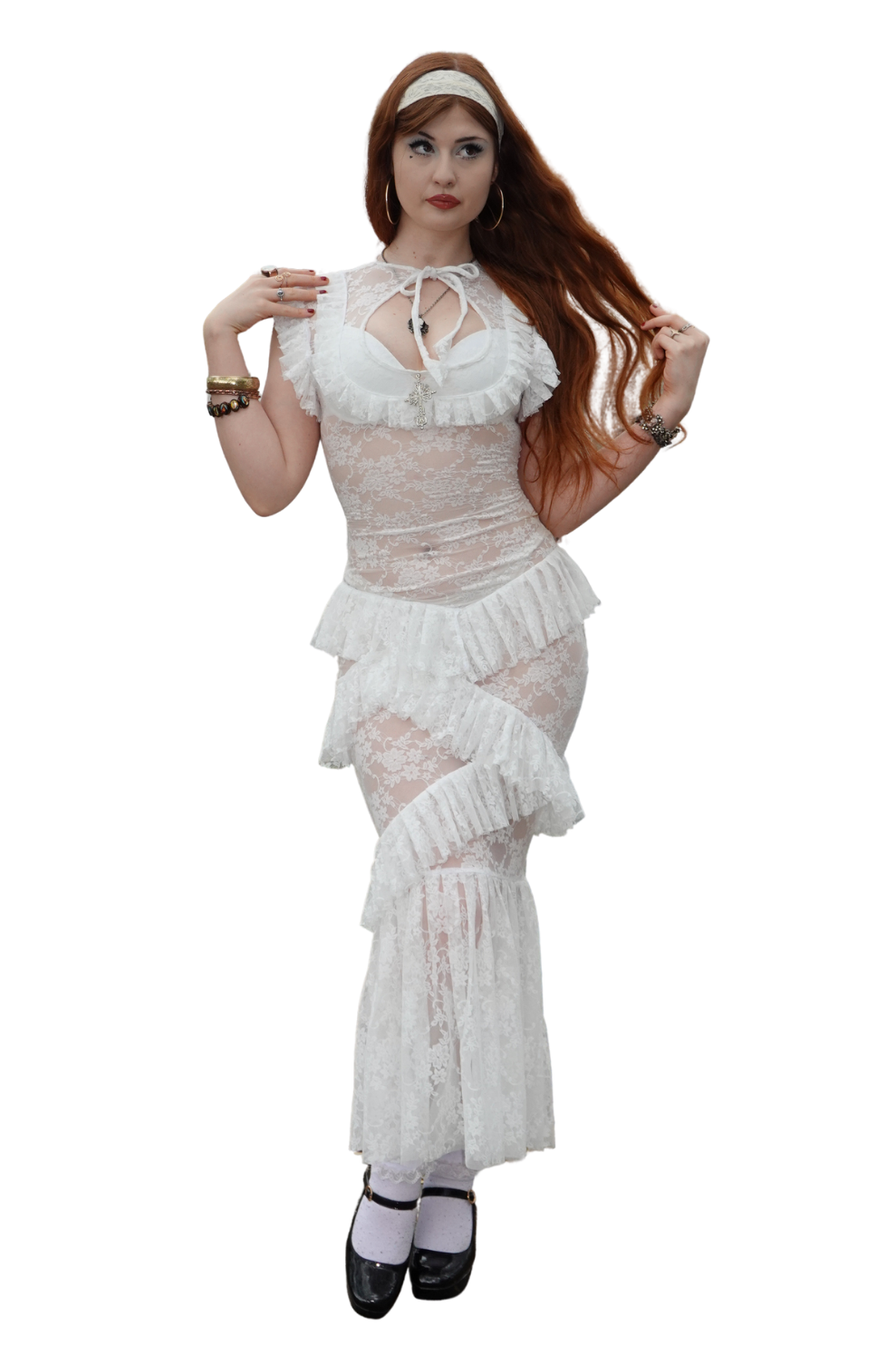 Evangeline White Lace Dress - Model 165 cm, Size S - FM2U