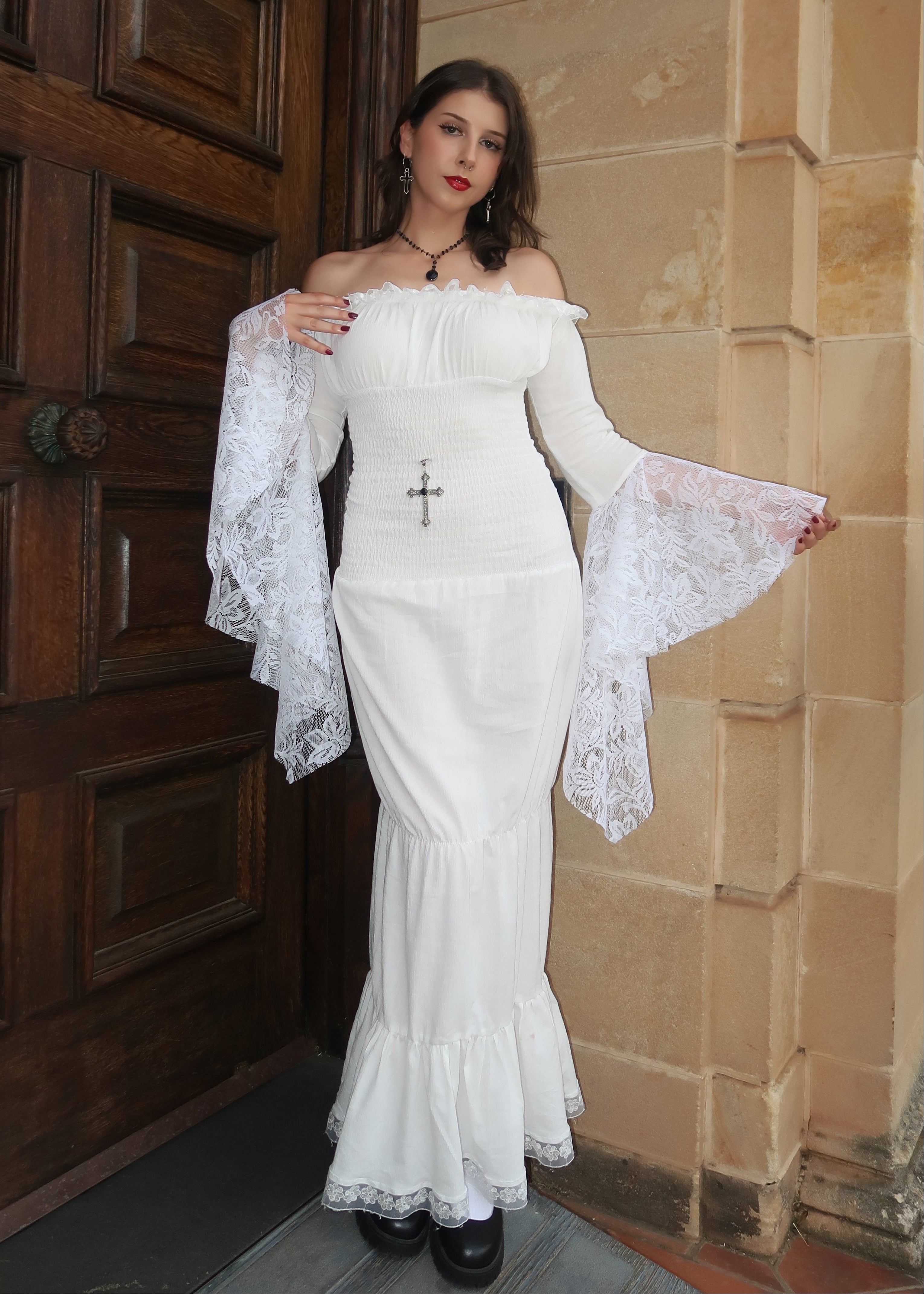 Milkmaid Dress Maxi (Ivory) - Model 168 cm, Size S - FM2U