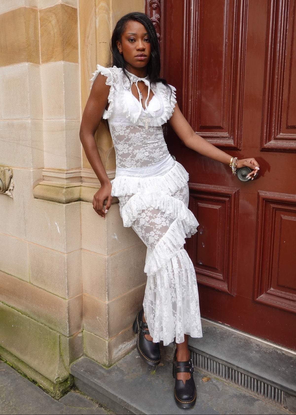 Evangeline White Lace Dress - Model 172 cm, Size XS - FM2U