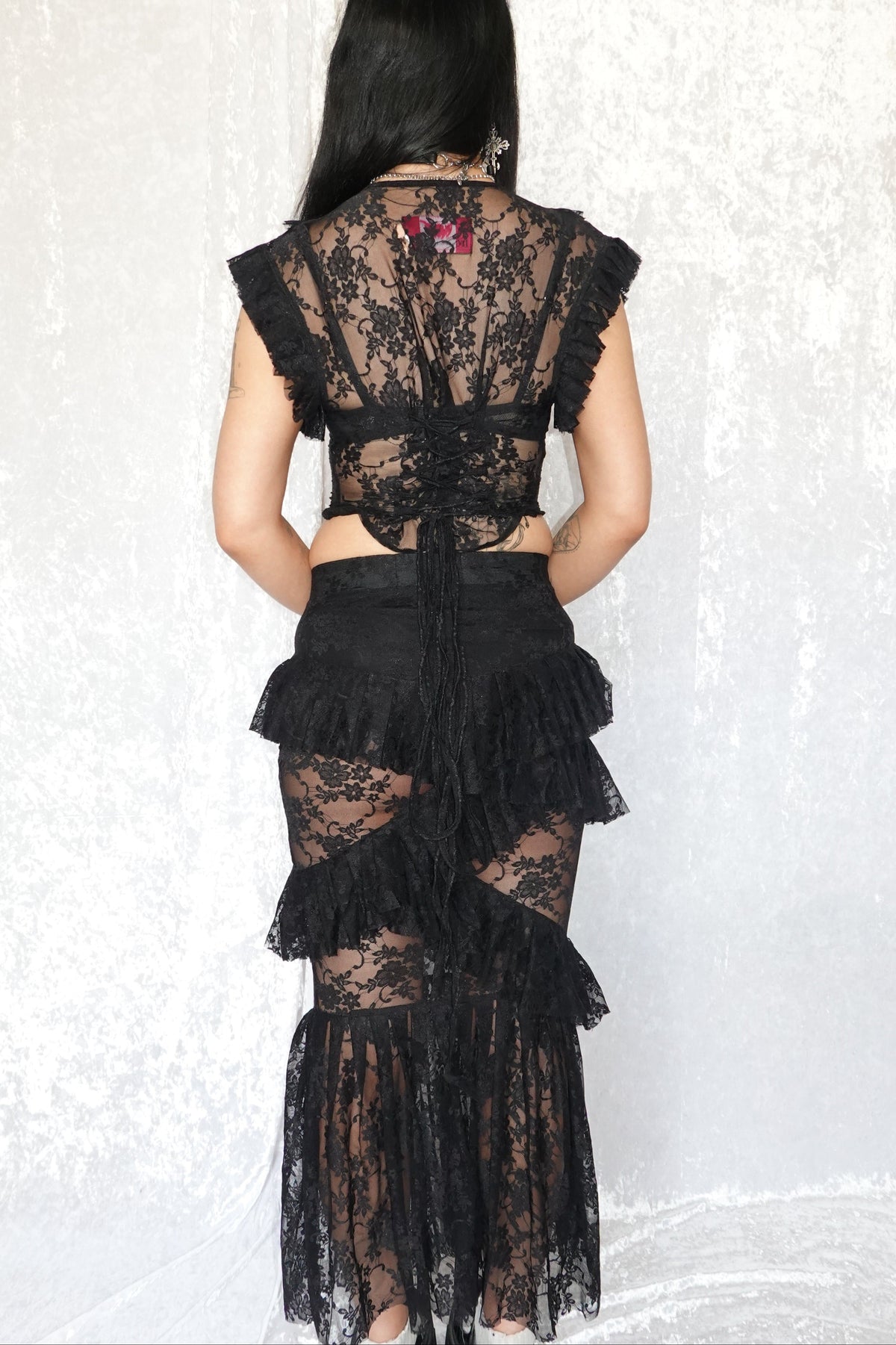 Black Evangeline Lace Skirt - Model 166cm, Size S - FM2U