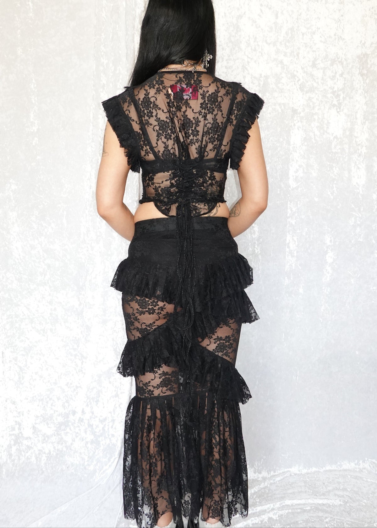 Black Evangeline Lace Skirt - Model 166cm, Size S - FM2U