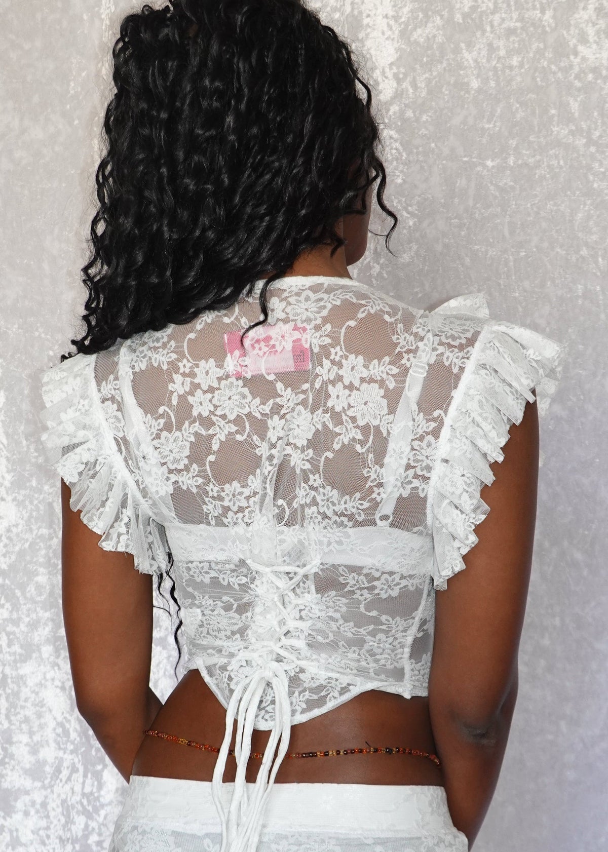 White Evangeline Lace Top - Model 168cm, Size XS - FM2U
