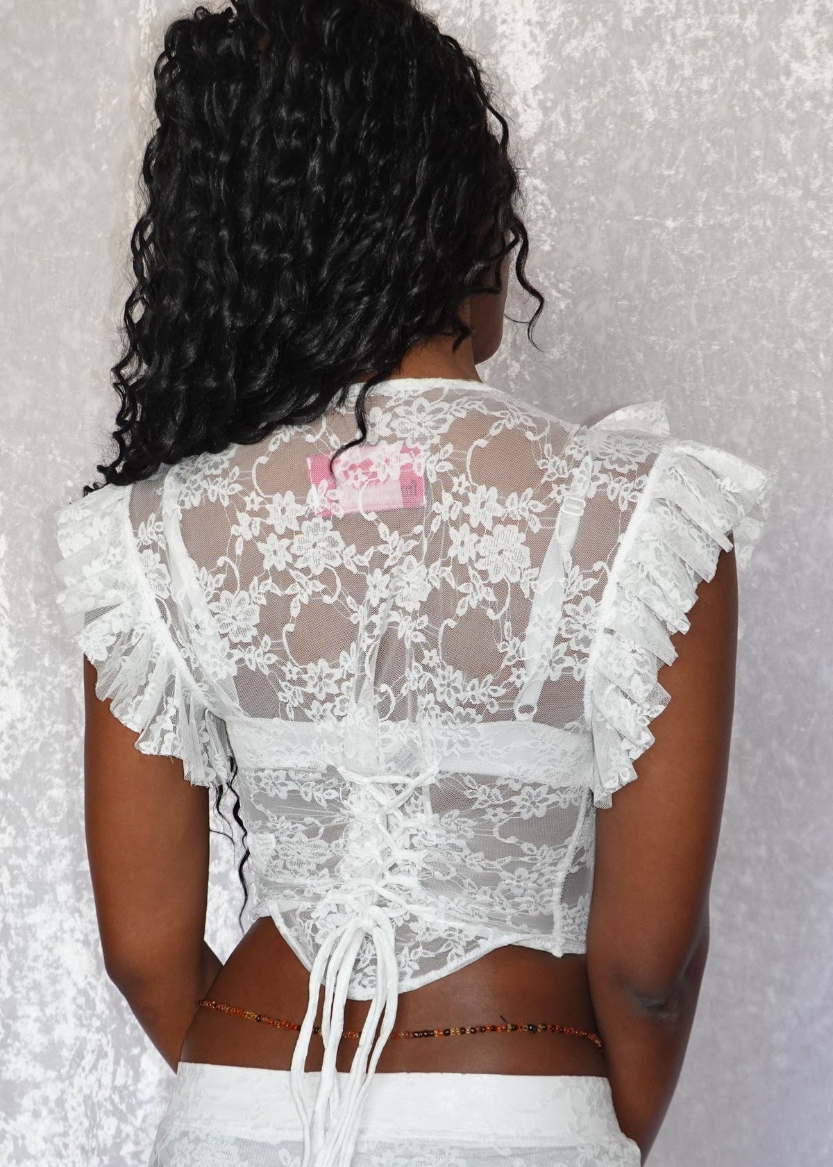 White Evangeline Lace Top - Model 168cm, Size XS - FM2U