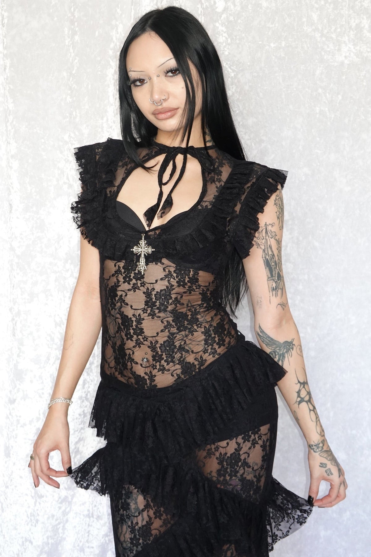 Black Evangeline Lace Dress - Model 167cm, Size XS - FM2U