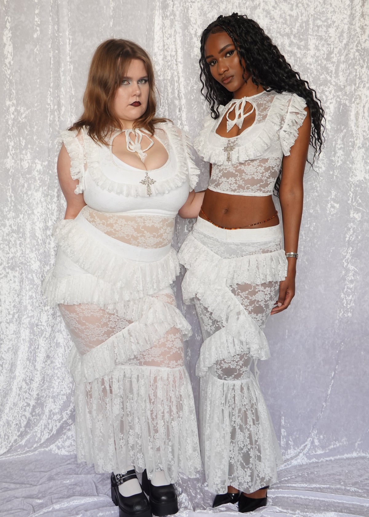 (RIGHT) White Evangeline Lace Top - Model 168cm, Size XS - FM2U