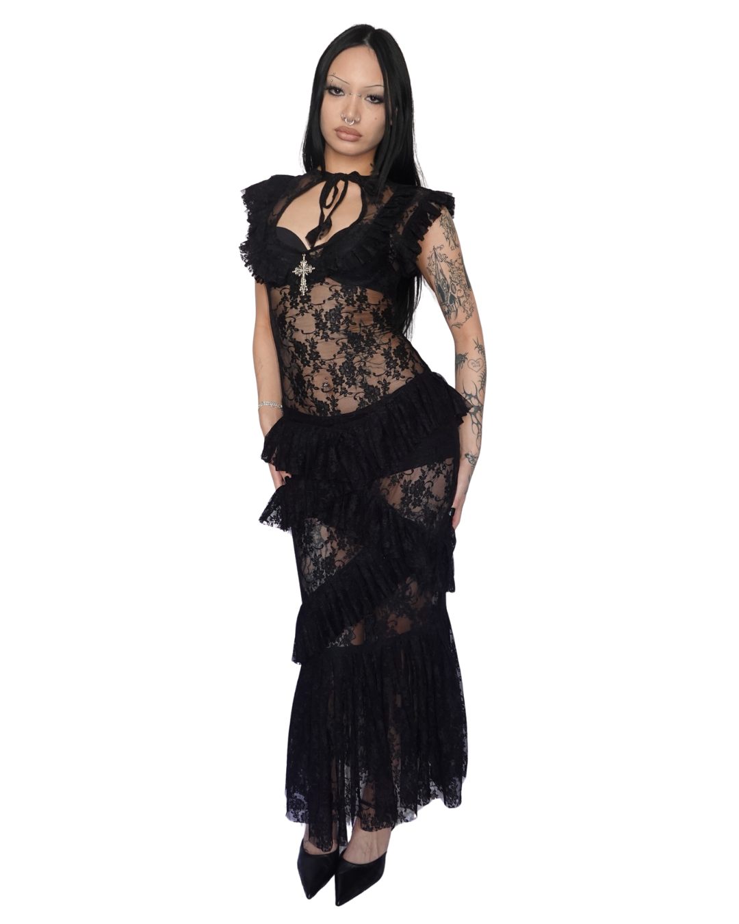 Black Evangeline Lace Dress - Model 167cm, Size XS - FM2U
