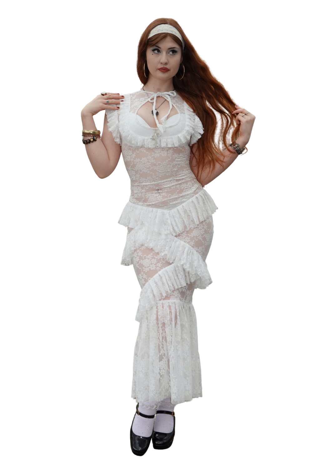 Evangeline White Lace Dress - Model 165 cm, Size S - FM2U