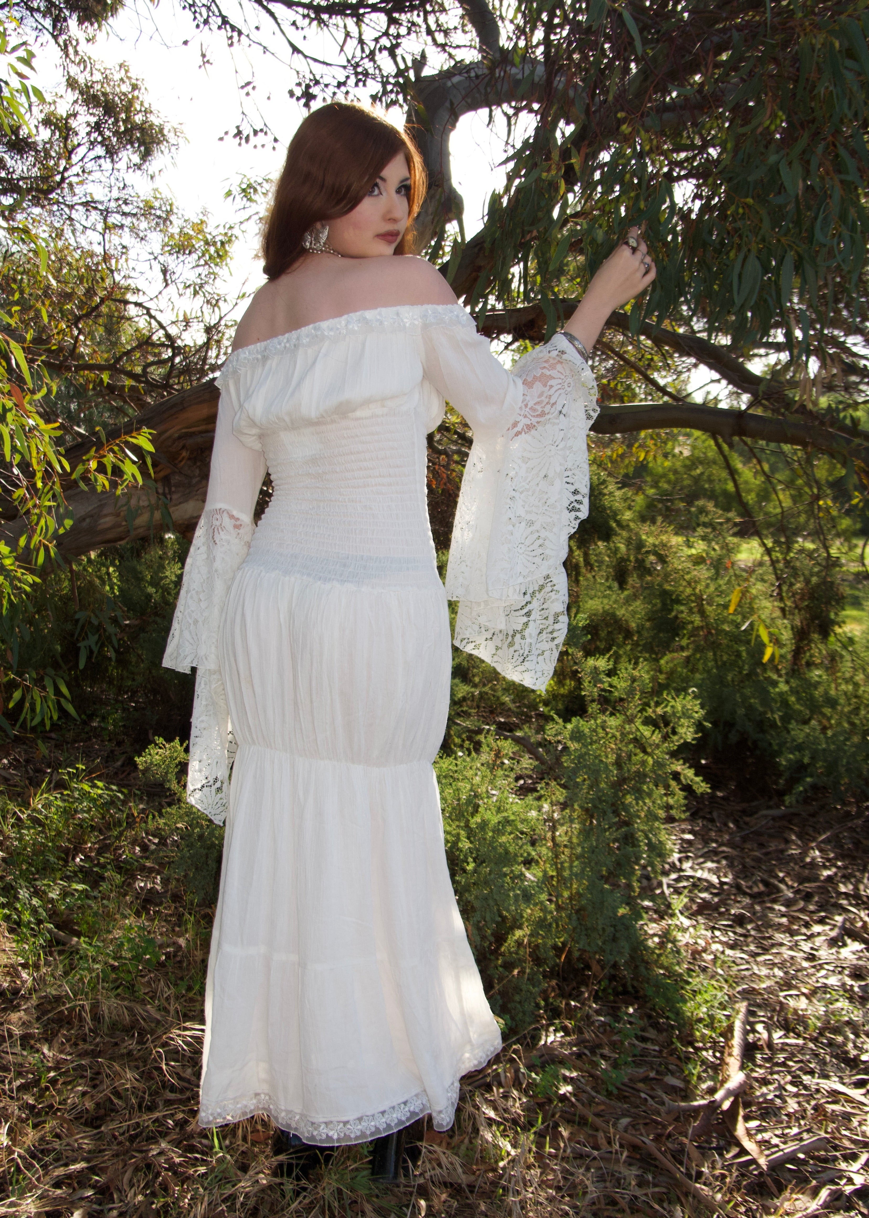 Milkmaid Dress Maxi (Ivory) - Model 165 cm, Size XS - FM2U