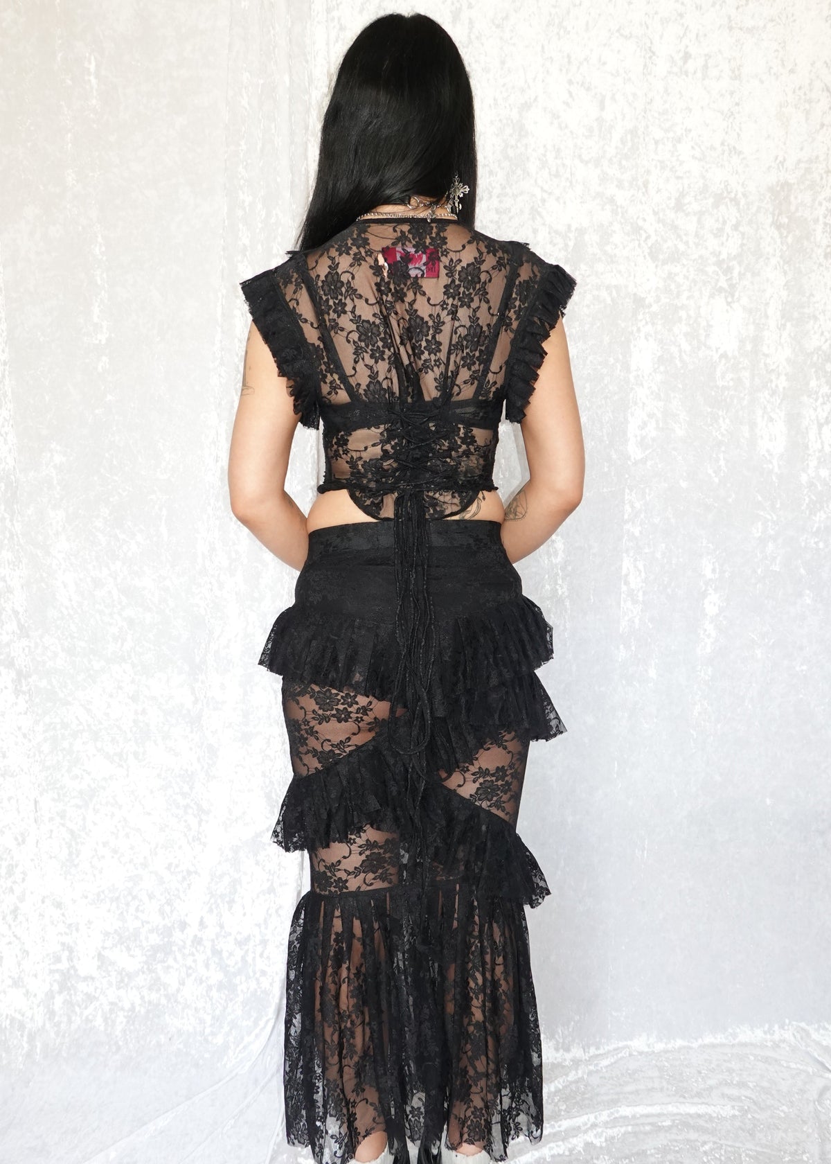 Black Evangeline Lace Skirt - Model 166cm, Size S - FM2U