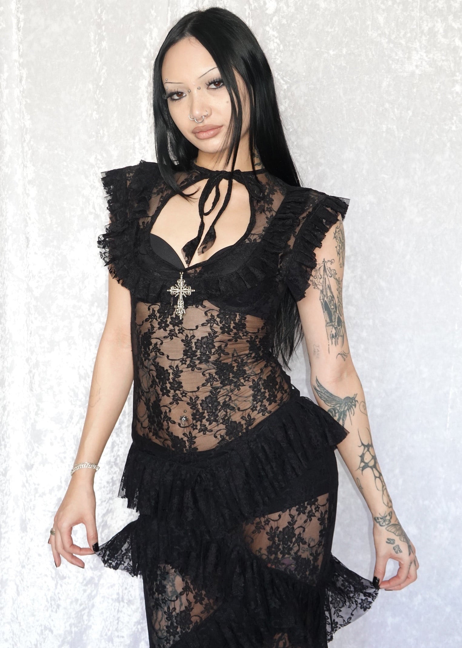 Black Evangeline Lace Dress - Model 167cm, Size XS - FM2U