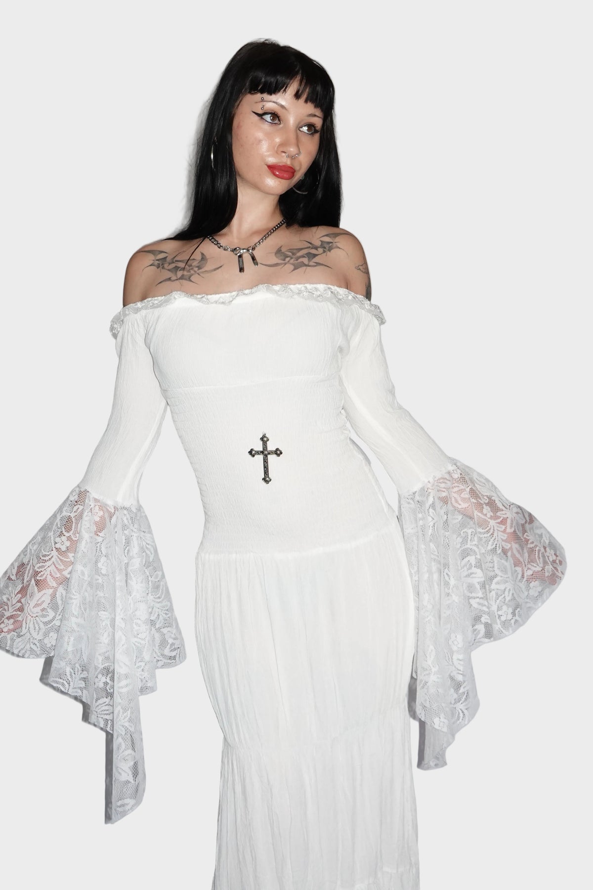 white laced dress Farida White Lace Maxi Dress - US 14